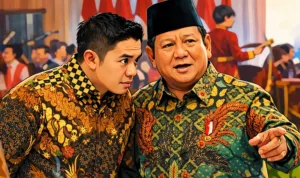 Sekretaris Kabinet Teddy Indra Wijaya bersama Presiden Prabowo Subianto.//Foto olah digital