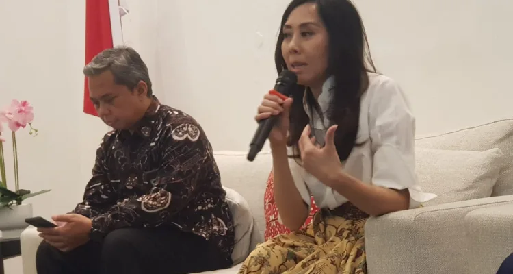 Kepala Museum dan Cagar Budaya, Esti Nurjadin, saat menjelaskan program memperingati Hari Ulang Tahun ke-248 pada 24 April 2026 di Museum Nasional Indonesia Jakarta.//Foto Gito Waluyo