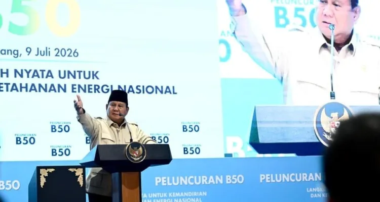 Presiden Prabowo Subianto secara resmi meluncurkan Biodiesel B50 bertajuk "Langkah Nyata untuk Kemandirian dan Ketahanan Energi Nasional" di Rest Area KM 57, Kabupaten Karawang, Provinsi Jawa Barat, pada Kamis, 9 Juli 2026.*//FOTO ISTIMEWA