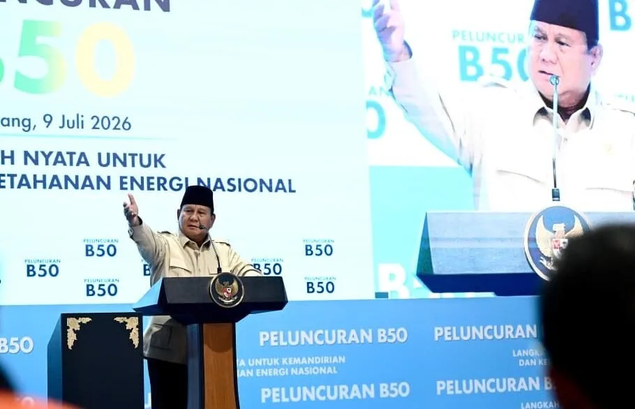 Presiden Prabowo Subianto secara resmi meluncurkan Biodiesel B50 bertajuk "Langkah Nyata untuk Kemandirian dan Ketahanan Energi Nasional" di Rest Area KM 57, Kabupaten Karawang, Provinsi Jawa Barat, pada Kamis, 9 Juli 2026.*//FOTO ISTIMEWA
