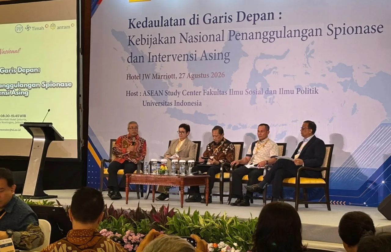 BIN Seminar Nasional bertajuk “Kedaulatan di Garis Depan: Kebijakan Nasional Penanggulangan Spionase dan Intervensi Asing” yang diselenggarakan ASEAN Study Center (ASC) Fakultas Ilmu Sosial dan Ilmu Politik Universitas Indonesia (FISIP UI) di Hotel JW Marriott, Mega Kuningan, Jakarta Selatan, Kamis (27/8/2026).//Foto istimewa