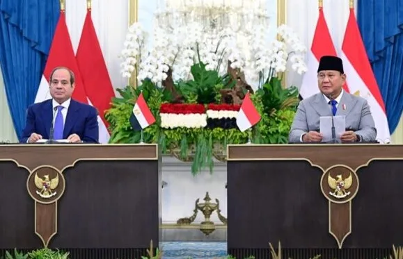 Foto istimewa Presiden Republik Indonesia Prabowo Subianto bersama dengan Presiden Republik Arab Mesir Abdel Fattah El-Sisi di Istana Merdeka, Jakarta, pada Minggu, 11 Oktober 2026.
