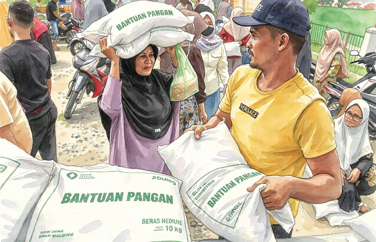bansos beras Ilustrasi gambar digital